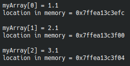 Memory locations of 3 elements in an array